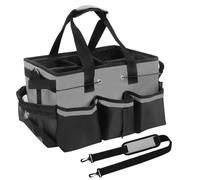 Qivine Organizador Productos Limpieza, Bolsa Plegable con Varios Bolsillos y As Correa Portátil (40 x 27,5 x 23,5 cm) - Bolsa de Herramientas Multifuncional para Cocina, Baño, Camping (Negro Gris)