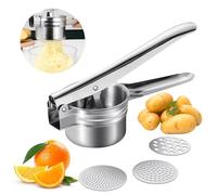 Qivine Prensa Patatas de Acero Inoxidable, Antideslizantes Machacador de Patatas con 3 Discos Intercambiables, Triturador Chafador de Patata para Frutas, Verduras