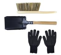 Qivine Recogedor Metalico con Mango Madera, Metal de Pala Barbacoa para Apagar Fuego, Pequeño Cepillo Chimeneas de Leña para Estufas, Barbacoas, Chimenea