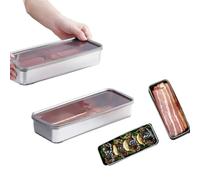 Qivine Set de 2 Organizador Nevera con Tapa, Apilables Porta Embutidos Nevera para Fiambres Frescas, 1300ml Acero Inoxidable de Tapers para Comida Hermetico, Frigorífico