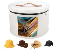 Qivine Sombreros Caja Redonda Blanco, 40 x 25 cm Plegable Fieltro Sombreros Organizador con Tapa, Asa y Ventana Transparente, Portátil Viaje Sombreros Guardar Caja para Hombres y Mujeres