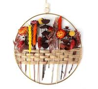 Qivra Corona de Puerta Rojo, 25 * 25cm Colgador de Puerta con Corona, Corona de Flores Secas, Guirnalda Flores Secas Naturales para Sala de Estar Pared y Puerta Decorativa