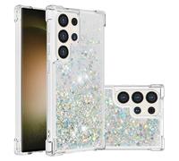 QIWEIQING Compatible con Funda Glitter para Samsung Galaxy S24 Ultra, Cristal con Carga Inalámbrica Bumper Protector Carcasa, Brillante Arena Movediza Case para Galaxy S24 Ultra.Silver YBL