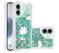 QIWEIQING Compatible con Funda para iPhone 16 Funda, Glitter Amor Liquida Antideslizante Cristal Silicona TPU Bumper Antigolpes Carcasa Estuche para iPhone 16 Green Pferd YB
