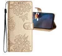 QIWEIQING Compatible con Funda para Samsung Galaxy A05S, Floral Funda Libro con Acollador, Funda Móvil Antideslizante Magnético Plegable Carcasa para Samsung Galaxy A05S Funda. Dorado XYH