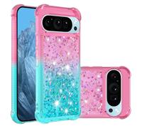 QIWEIQING Compatible con Google Pixel 10 Pro XL Funda Glitter Amor, Cristal Suave Silicona Bumper Protector Carcasa, Antideslizante Arena Movediza Case para Google Pixel 10 Pro XL.Pink Blue YBJ