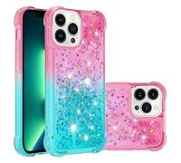 QIWEIQING Compatible con iPhone 15 6.1" Funda Glitter Amor, Cristal Suave Silicona Bumper Protector Carcasa, Antideslizante Arena Movediza Case para iPhone 15 6.1".Pink Blue YBJ