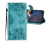 QIWEIQING Compatible con Samsung Galaxy A05S Funda Floral Mariposa En Relieve PU Cuero Premium Carcasa Flip Tarjeta Billetera Magnetic Soporte Caso para Samsung Galaxy A05S. Azul Lago XYH