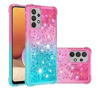 QIWEIQING Compatible con Samsung Galaxy A32 4G Funda Glitter Amor, Cristal Suave Silicona Bumper Protector Carcasa, Antideslizante Arena Movediza Case para Samsung A32 4G.Pink Blue YBJ