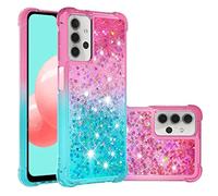 QIWEIQING Compatible con Samsung Galaxy A32 5G Funda Glitter Amor, Cristal Suave Silicona Bumper Protector Carcasa, Antideslizante Arena Movediza Case para Samsung A32 5G.Pink Blue YBJ