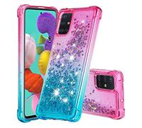 QIWEIQING Compatible con Samsung Galaxy A51 4G Funda Glitter Amor, Cristal Suave Silicona Bumper Protector Carcasa, Antideslizante Arena Movediza Case para Samsung A51 4G.Pink Blue YBJ