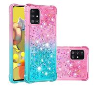 QIWEIQING Compatible con Samsung Galaxy A51 5G Funda Glitter Amor, Cristal Suave Silicona Bumper Protector Carcasa, Antideslizante Arena Movediza Case para Samsung A51 5G.Pink Blue YBJ