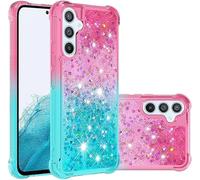 QIWEIQING Compatible con Samsung Galaxy A55 5G Funda Glitter Amor, Cristal Suave Silicona Bumper Protector Carcasa, Antideslizante Arena Movediza Case para Samsung A55 5G.Pink Blue YBJ