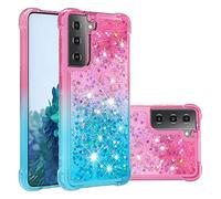 QIWEIQING Compatible con Samsung Galaxy S21 Ultra Funda Glitter Amor, Cristal Suave Silicona Bumper Protector Carcasa, Antideslizante Arena Movediza Case para Galaxy S21 Ultra.Pink Blue YBJ