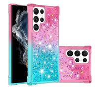 QIWEIQING Compatible con Samsung Galaxy S22 Ultra Funda Glitter Amor, Cristal Suave Silicona Bumper Protector Carcasa, Antideslizante Arena Movediza Case para Galaxy S22 Ultra.Pink Blue YBJ