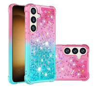 QIWEIQING Compatible con Samsung Galaxy S24 FE Funda Glitter Amor, Cristal Suave Silicona Bumper Protector Carcasa, Antideslizante Arena Movediza Case para Samsung Galaxy S24 FE.Pink Blue YBJ
