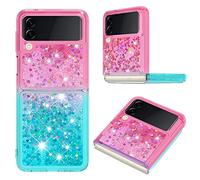 QIWEIQING Compatible con Samsung Galaxy Z Flip 4 Funda Glitter Amor, Cristal Suave Silicona Bumper Protector Carcasa, Antideslizante Arena Movediza Case para Galaxy Z Flip 4.Pink Blue YBJ