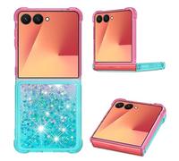 QIWEIQING Compatible con Samsung Galaxy Z Flip7 Funda Glitter Amor, Cristal Suave Silicona Bumper Protector Carcasa, Antideslizante Arena Movediza Case para Samsung Galaxy Z Flip7.Pink Blue YBJ