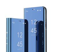 QIWEIQING Compatible con Samsung Note 10+ Funda, Carcasa Galaxy Note 10 Plus Espejo Design Clear View Makeup Protectora Flip PC + PU Caso para Galaxy Note 10+ Flip Mirror Blue QH