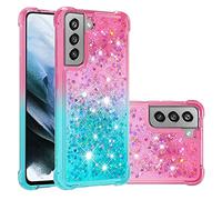 QIWEIQING Compatible con Samsung S21 FE 5G Funda Glitter Amor, Cristal Suave Silicona Bumper Protector Carcasa, Antideslizante Arena Movediza Case para Galaxy S21 FE 5G.Pink Blue YBJ