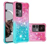 QIWEIQING Compatible con Xiaomi Mi 12T Pro Funda Glitter Amor, Cristal Suave Silicona Bumper Protector Carcasa, Antideslizante Arena Movediza Case para Xiaomi Mi 12T .Pink Blue YBJ
