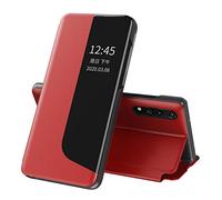 QIWEIQING Funda Compatible con Huawei P20 Pro, Espejo Flip Clear View PC + Premium PU Piel Carcasa Protectora con Función de Soporte Caso para Huawei P20 Pro. Flip Mirror Red QH3