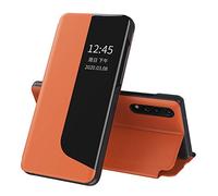 QIWEIQING Funda Compatible con Huawei P20 Pro, Espejo Flip Clear View PC + Premium PU Piel Carcasa Protectora con Función de Soporte Caso para Huawei P20 Pro. Flip Mirror Orange QH3