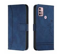 QIWEIQING Funda Compatible con Motorola Moto G30, Funda Libro Protectora con Carcasa de TPU, Soporte Plegable, Ranura para Tarjeta, Funda de Cuero PU para Motorola Moto G10 Blue HX