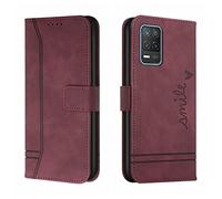 QIWEIQING Funda Compatible con Realme 8 5G, Funda Libro Protectora con Carcasa de TPU, Soporte Plegable, Ranura para Tarjeta, Funda de Cuero PU para Realme 8 5G / Realme V13 5G Red Wine HX