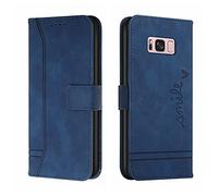 QIWEIQING Funda Compatible con Samsung Galaxy S8, Funda Libro Protectora con Carcasa de TPU, Soporte Plegable, Ranura para Tarjeta, Funda de Cuero PU para Samsung Galaxy S8 Blue HX