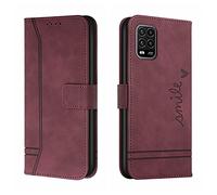 QIWEIQING Funda Compatible con Xiaomi Mi 10 Lite 5G, Funda Libro Protectora con Carcasa de TPU, Soporte Plegable, Ranura para Tarjeta, Funda de Cuero PU para Xiaomi Mi 10 Lite 5G Red Wine HX