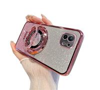 QIWEIQING Funda Compatible con Xiaomi Mi 11 con Anillo de Soporte, Parte Trasera Transparente Anti-Arañazos Antigolpes Antideslizante Protección Carcasa para Xiaomi Mi 11. Pink DS