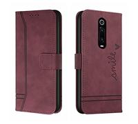 QIWEIQING Funda Compatible con Xiaomi Mi 9T Pro, Funda Libro Protectora con Carcasa de TPU, Soporte Plegable, Ranura para Tarjeta, Funda de Cuero PU para Xiaomi Mi 9T Red Wine HX