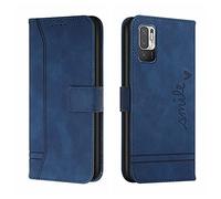 QIWEIQING Funda Compatible con Xiaomi Poco M3 Pro 5G, Funda Libro Protectora con Carcasa de TPU, Soporte Plegable, Ranura para Tarjeta, Funda de Cuero PU para Redmi Note 10 5G Blue HX