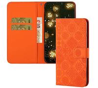 QIWEIQING Funda Compatible Xiaomi Mi 14T Pro, Cuero PU Funda con Acollador Antideslizante Tarjetas Libro Carcasa Floral Case Cierre Magnético Funda para Xiaomi Mi 14T Pro. Orange XCH