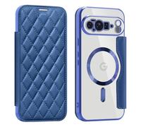 QIWEIQING Funda Magnética para Google Pixel 7A con Porta Tarjetas de Crédito Bloqueo RFID Resistente a Impactos, Antirrayaduras Trasera Transparente Funda para Google Pixel 7A. Azul XFC