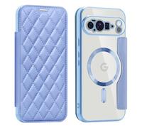 QIWEIQING Funda Magnética para Google Pixel 9A, Compatible con MagSafe Bloqueo RFID Cuero Premium Cierre Magnético Flip Folio Carcasa Funda para Google Pixel 9A.Azul Pico XFC