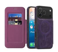 QIWEIQING Funda Magnética para iPhone 17 Pro MAX Compatible con MagSafe, Funda de Cuero PU Tipo Libro con Compartimento para Tarjetas, Bloqueo RFID Clear Funda para iPhone 17 Pro MAX.Morado LDX