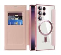 QIWEIQING Funda Magnética para Samsung Galaxy S24 Ultra, Carcasa Libro con Tapa de Cuero Flip Folio Ranura para Tarjeta, Bloqueo RFID Antigolpes Protectora para Galaxy S24 Ultra .Oro Rosa JDC