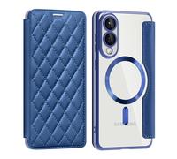QIWEIQING Funda Magnética para Samsung Galaxy S25 Edge con Porta Tarjetas de Crédito Bloqueo RFID Resistente a Impactos, Antirrayaduras Trasera Transparente Funda para Samsung S25 Edge. Azul XFC