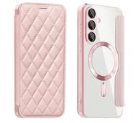 QIWEIQING Funda Magnética para Samsung Galaxy S25 FE 2025, Carcasa Libro con Tapa de Cuero Flip Folio con Ranura para Tarjeta Bloqueo RFID Antigolpes Protectora para Samsung S25 FE .Oro Rosa XFC