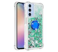 QIWEIQING Funda para Samsung Galaxy A16 5G con 360 Grados Ring Holder, Glitter Liquida Silicona Protector TPU Bumper Resistente a arañazos Arena Movediza Carcasa para Samsung A16 5G.Green YBH