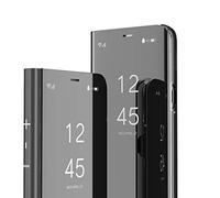 QIWEIQING Funda para Samsung Galaxy A36 Carcasa Espejo Mirror Design Caso Clear View Makeup Standing Protectora Flip Folio PC + PU Cover Cubierta para Samsung Galaxy A36 Mirror Black QH