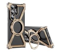 QIWEIQING Funda para Samsung S26 Ultra con 360° Magnético Soporte de Metal Rotación, Minimalista Titanium Sin Marco Diseño Protección Grado Militar Carcasa para Galaxy S26 Ultra. Oro Desierto THJ