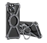 QIWEIQING Funda Titanio para iPhone 14 Pro, Metálicos Sin Fronteras Protección contra Caídas Grado Militar 360°Soporte Magnético Giratorio Compatible con MagSafe Case para iPhone 14 Pro. Gris THJ