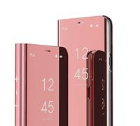 QIWEIQING Huawei P20 Lite Funda Carcasa Espejo Mirror Design Caso Clear View Makeup Standing Protectora Flip Folio PC + PU Cover Cubierta para Huawei P20 Lite Mirror Rose Gold QH