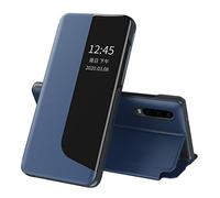 QIWEIQING Huawei P30 Funda Carcasa Espejo Mirror Design Caso Clear View PC + Premium PU Piel Standing Protectora Flip Folio Cover Cubierta para Huawei P30. Flip Mirror Blue QH3