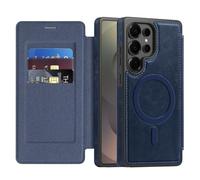 QIWEIQING Magnética Funda para Samsung Galaxy S25 Ultra con Porta Tarjetas de Crédito Bloqueo RFID Resistente a Impactos, Antirrayaduras Trasera Transparente Funda para Galaxy S25 Ultra. Azul LDX