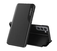 QIWEIQING Samsung Galaxy S22 Plus Funda Carcasa Espejo Mirror Design Caso Clear View PC + PU Piel Standing Protectora Flip Folio Cover Cubierta para Galaxy S22 Plus. Flip Mirror Black QH3