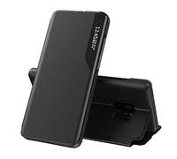 QIWEIQING Samsung Galaxy S9 Plus Funda Carcasa Espejo Mirror Design Caso Clear View PC + Premium PU Piel Standing Protectora Flip Folio Cover Cubierta para Galaxy S9 Plus. Mirror Black QH3